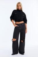 SoCal Ripped High Rise Wide Leg Jeans - Black Wash
