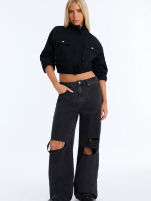 SoCal Ripped High Rise Wide Leg Jeans - Black Wash