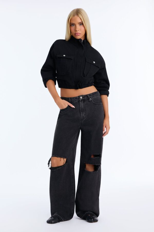 SoCal Ripped High Rise Wide Leg Jeans - Black Wash