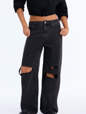 SoCal Ripped High Rise Wide Leg Jeans - Black Wash