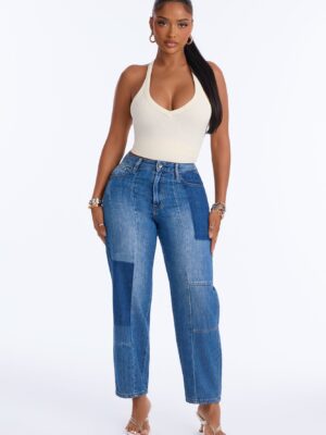 Destination Unknown Two Tone High RIse Mom Jeans - Dark Wash
