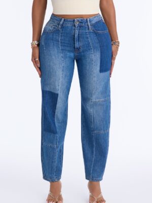 Destination Unknown Two Tone High RIse Mom Jeans - Dark Wash