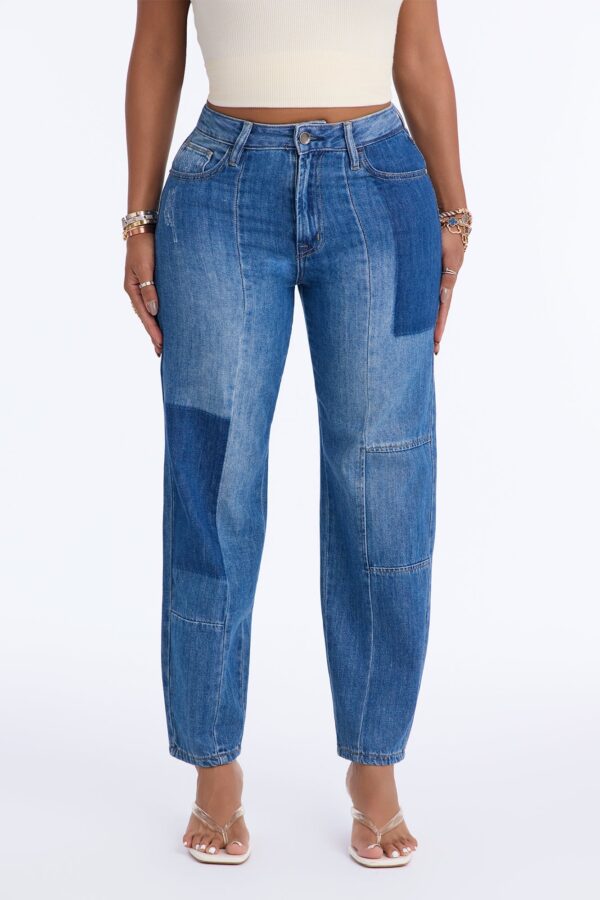 Destination Unknown Two Tone High RIse Mom Jeans - Dark Wash