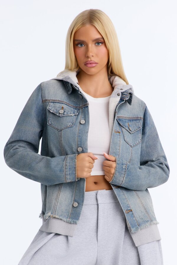 Perfect Day Lined Hooded Denim Jacket - Light Wash