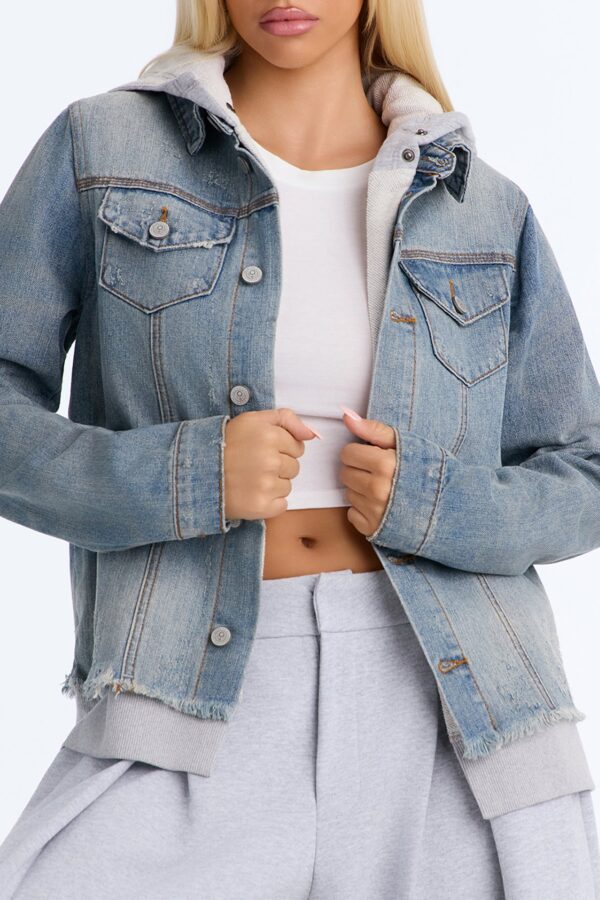 Perfect Day Lined Hooded Denim Jacket - Light Wash