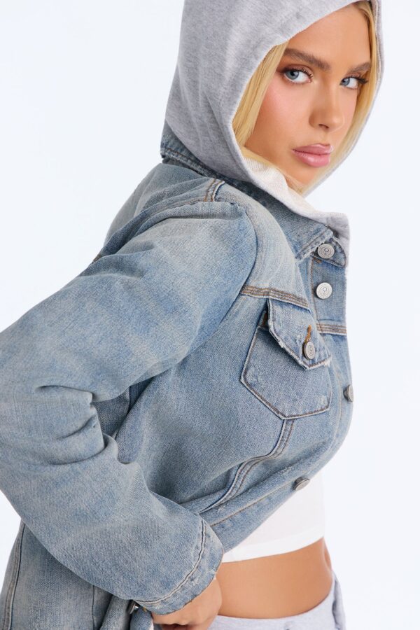 Perfect Day Lined Hooded Denim Jacket - Light Wash