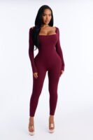 Burgundy Square-Neck Jumpsuit