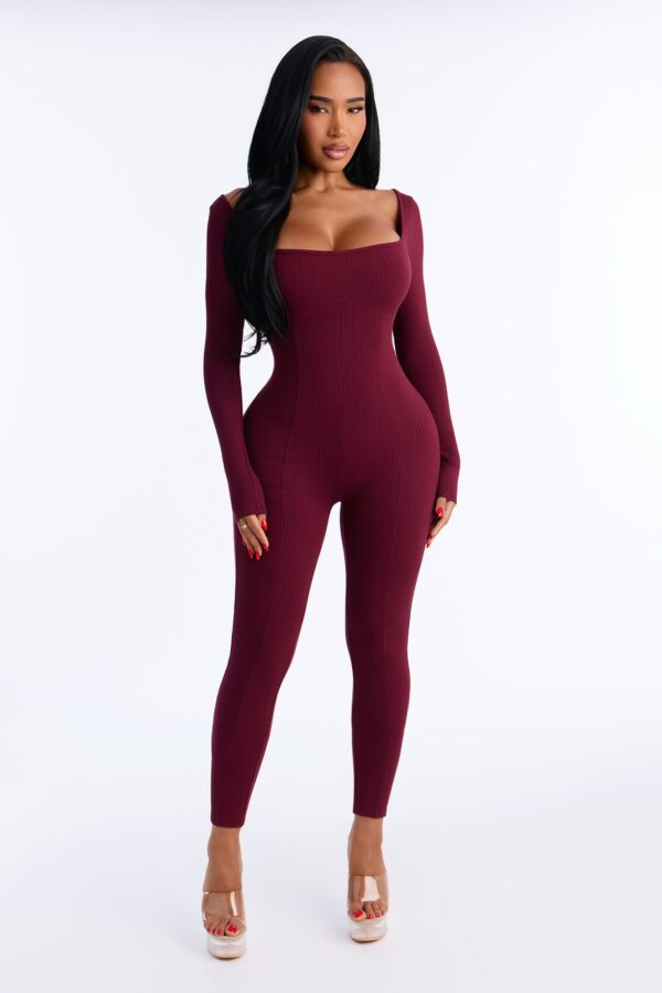 Burgundy Square-Neck Jumpsuit