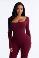 Burgundy Square-Neck Jumpsuit
