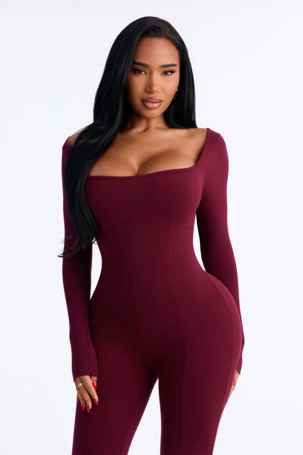 Burgundy Square-Neck Jumpsuit