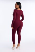 Burgundy Square-Neck Jumpsuit