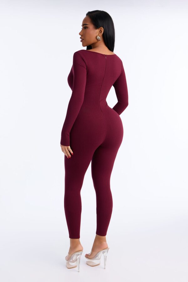 Burgundy Square-Neck Jumpsuit