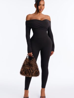 Alyissa Off Shoulder Skinny Leg Jumpsuit - Black