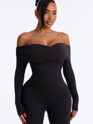 Alyissa Off Shoulder Skinny Leg Jumpsuit - Black