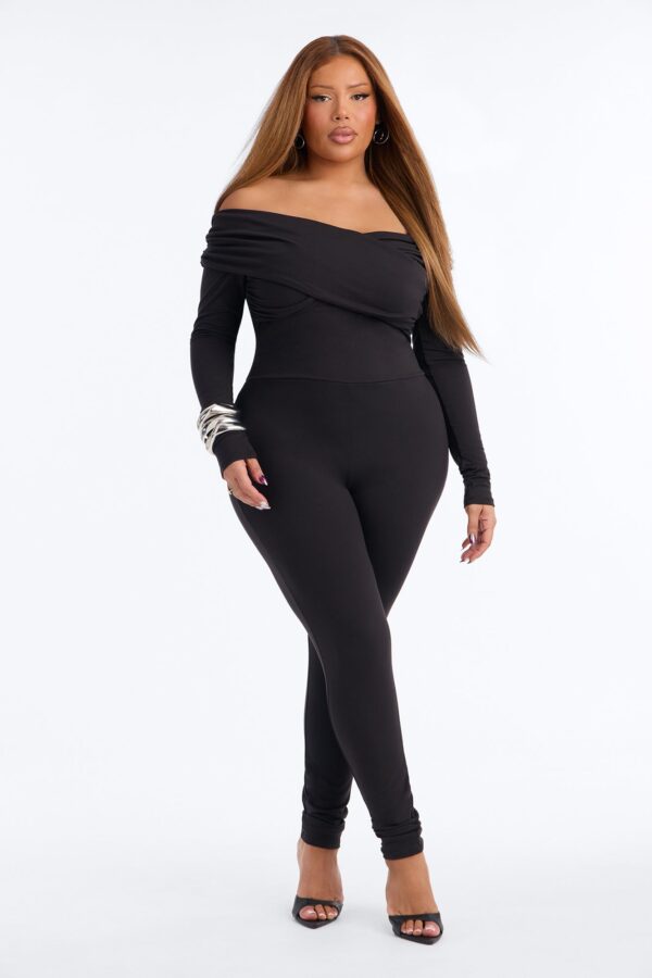 Alyissa Off Shoulder Skinny Leg Jumpsuit - Black