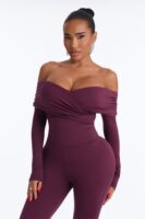 Alyissa Off Shoulder Skinny Leg Jumpsuit - Eggplant