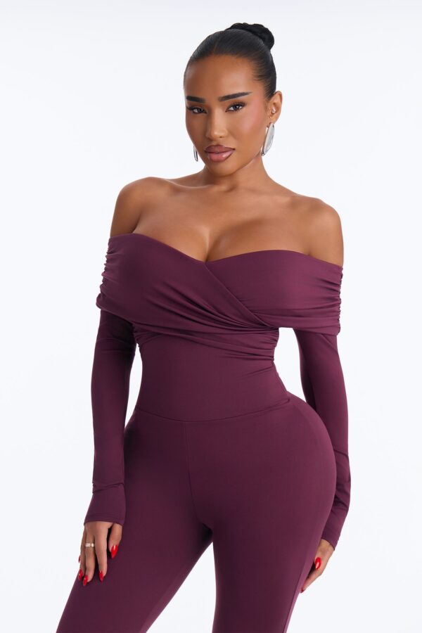 Alyissa Off Shoulder Skinny Leg Jumpsuit - Eggplant