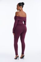 Alyissa Off Shoulder Skinny Leg Jumpsuit - Eggplant