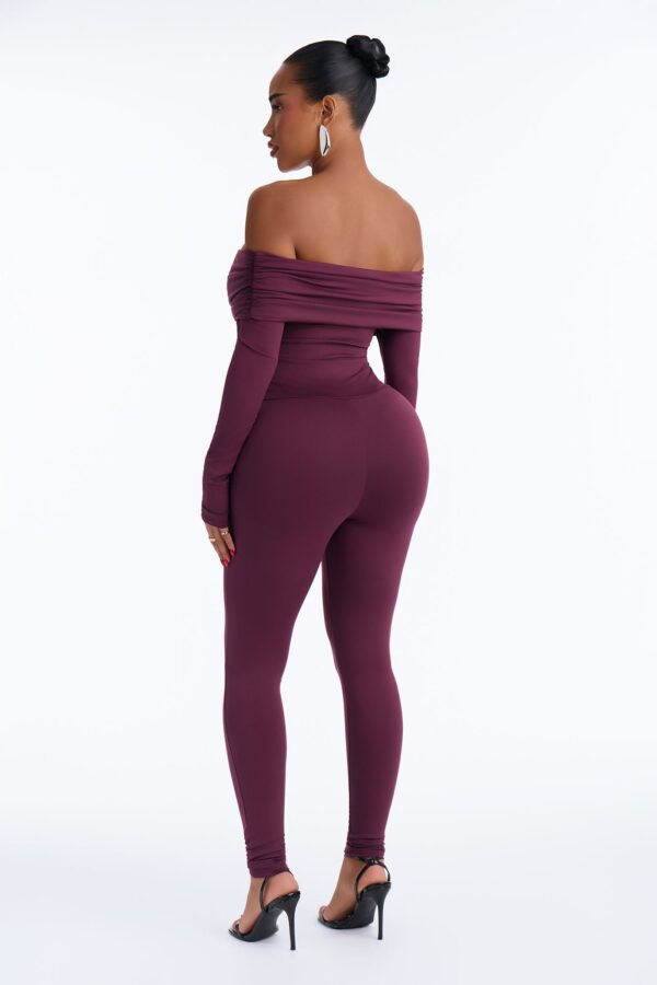 Alyissa Off Shoulder Skinny Leg Jumpsuit - Eggplant