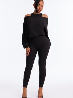 Presley Layered Off Shoulder Jumpsuit - Black