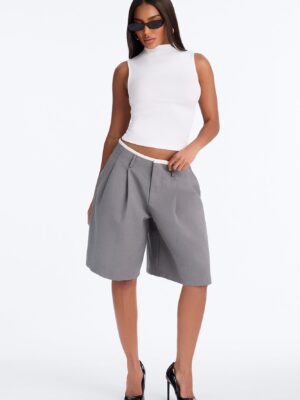 Gray Pleated Shorts