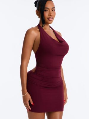 Burgundy Cowl-Neck Dress