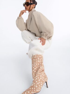 Make Moves Animal Kitten Heel Boots - Tan/Multi