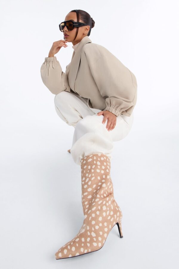 Make Moves Animal Kitten Heel Boots - Tan/Multi