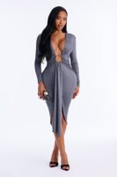 Gray Dress with v-neck