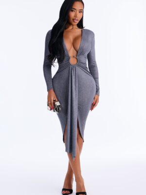 Gray Dress with v-neck