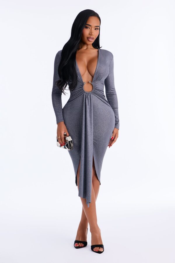 Gray Dress with v-neck
