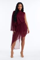 Wine Mock-Neck Dress