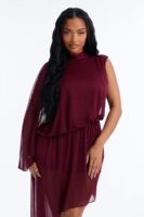 Wine Mock-Neck Dress