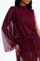 Wine Mock-Neck Dress