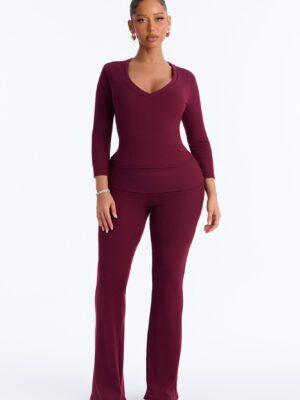 Burgundy V-Neck Pants