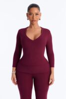 Burgundy V-Neck Pants