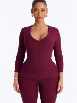 Burgundy V-Neck Pants