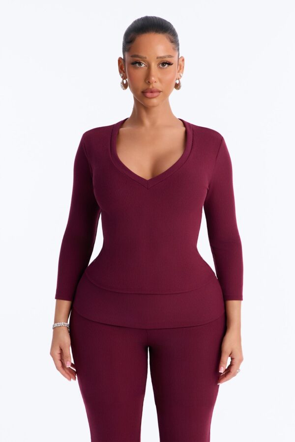 Burgundy V-Neck Pants