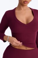 Burgundy V-Neck Pants