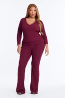 Burgundy V-Neck Pants