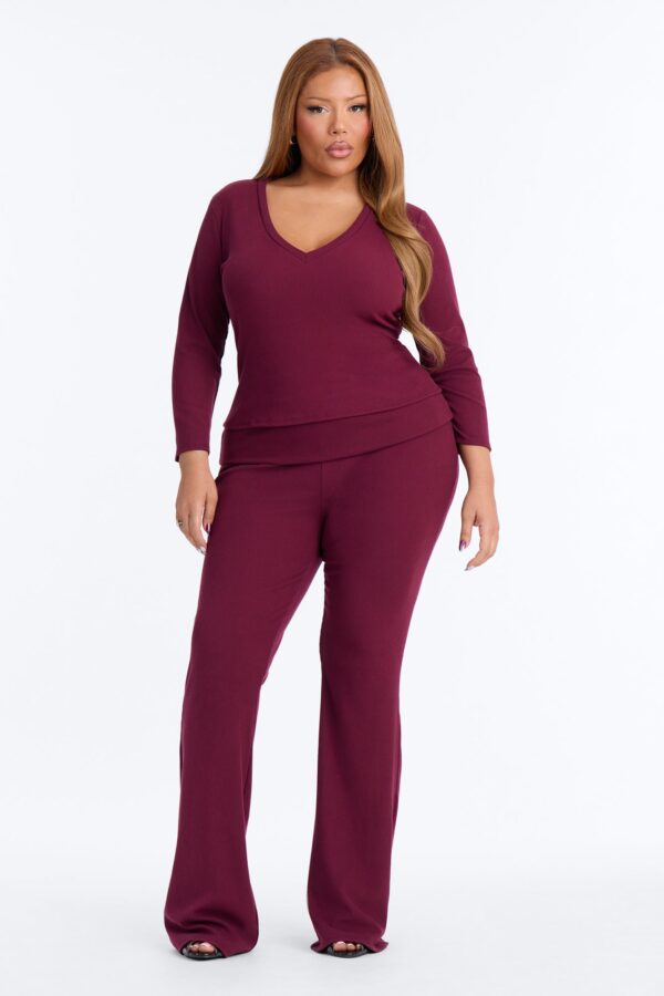 Burgundy V-Neck Pants