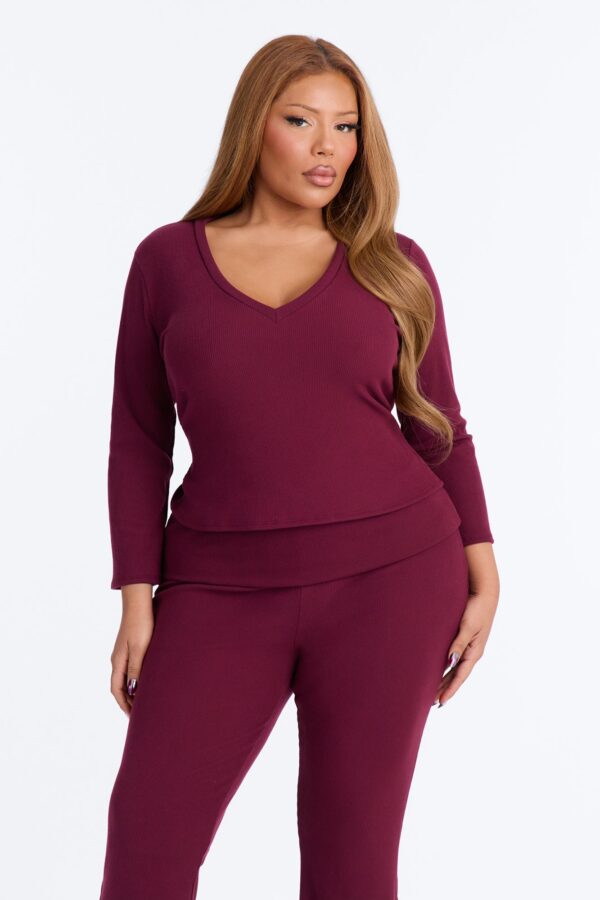 Burgundy V-Neck Pants