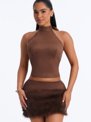 Brown Mock-Neck Skirt