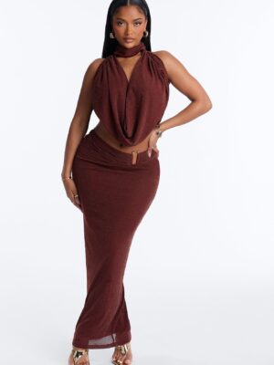 Rust Skirt with cowl neck