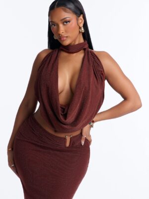 Rust Skirt with cowl neck