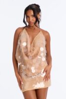 Nude Cowl-Neck Skirt