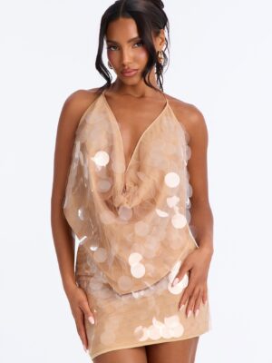 Nude Cowl-Neck Skirt