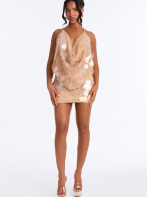 Nude Cowl-Neck Skirt
