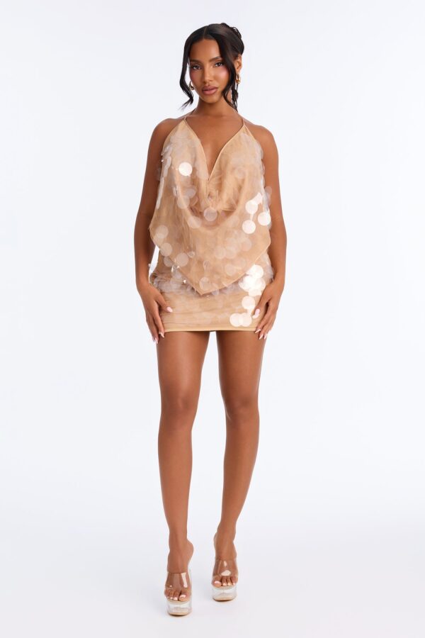 Nude Cowl-Neck Skirt