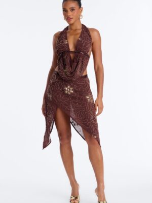 Chocolate Cowl-Neck Skirt